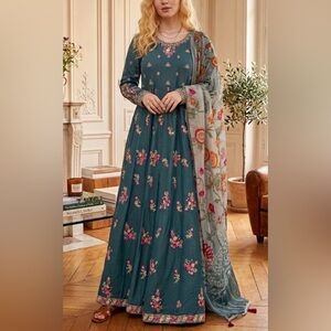 Pakistani Floral Embroidered Maxi Dress - Size XS (Fits Like Small)